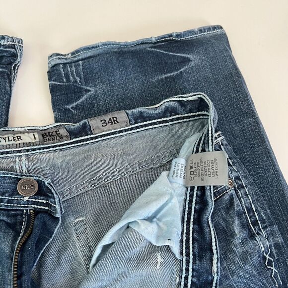 BKE Tyler Jeans Size 34R Men Straight Fit Distressed Medium Wash Blue Denim - Picture 4 of 7